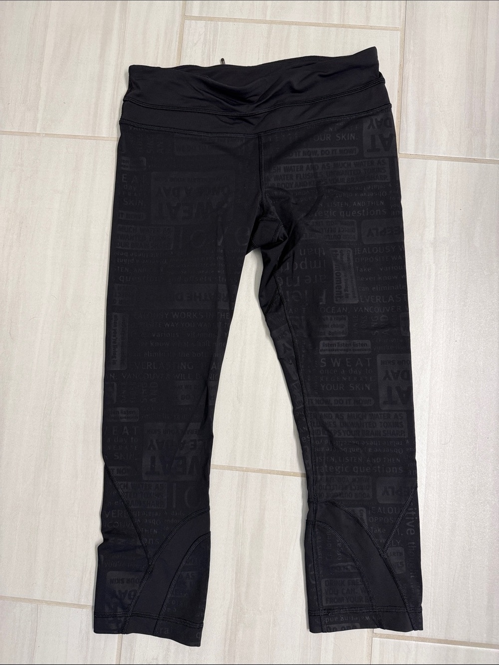 lululemon athletica Black Capri Leggings with Tonal Print